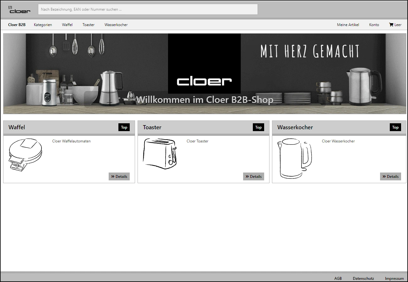 Ansicht eines B2B Shops.
